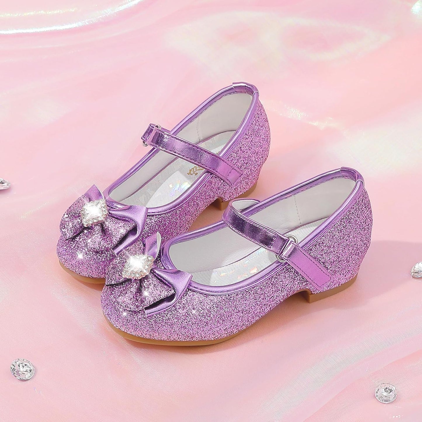 Girls Dress Shoes Mary Jane Wedding Flower Bridesmaids Heels Glitter Princess Shoes for Kids Toddler