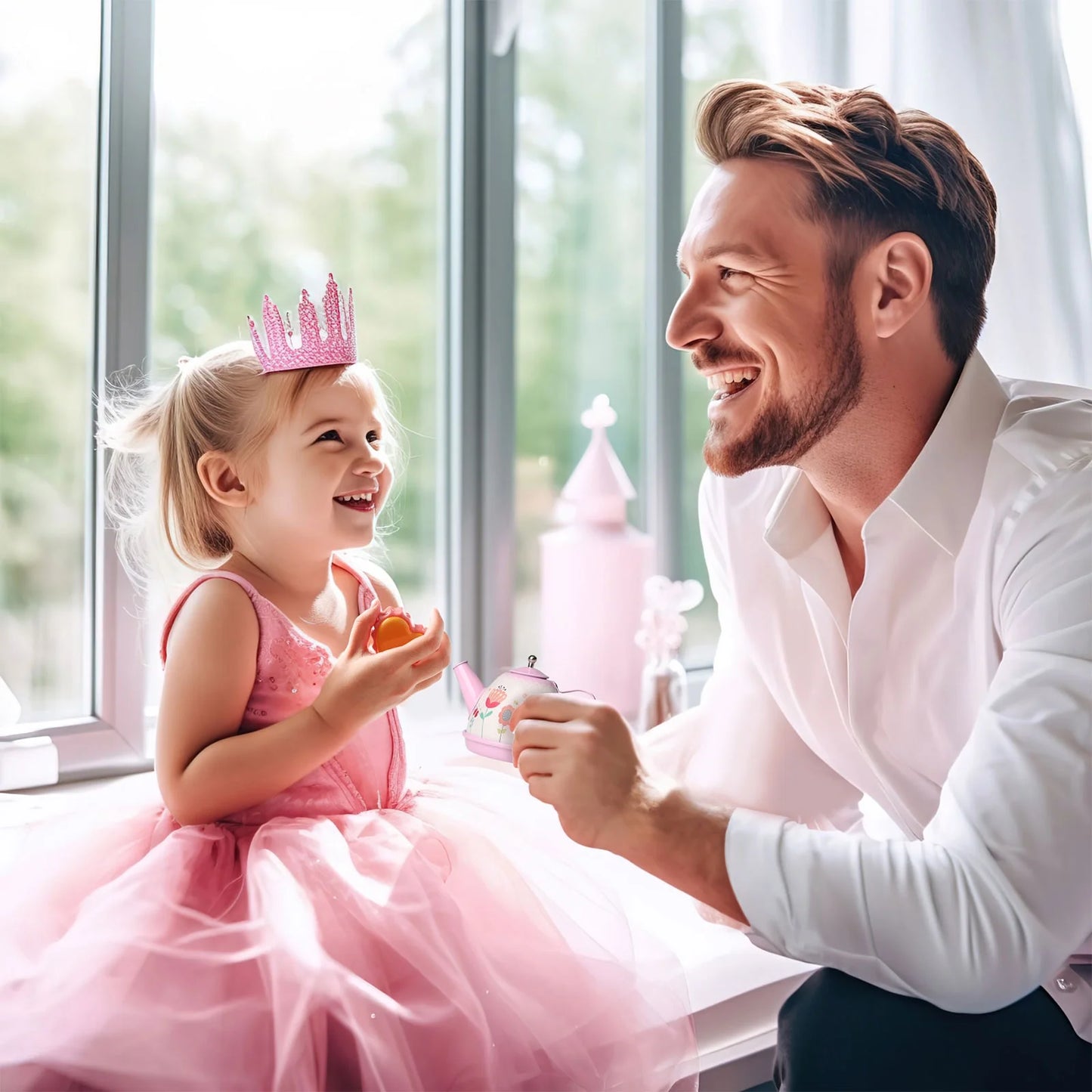 Tea Party Set for Little Girls, Princess Tea Set for Toddlers, Flower Design Toy Tea Set with Teapot, Cup, Plate, Coaster, Spoon and Carry Case, Pretend Play Toys for Kids