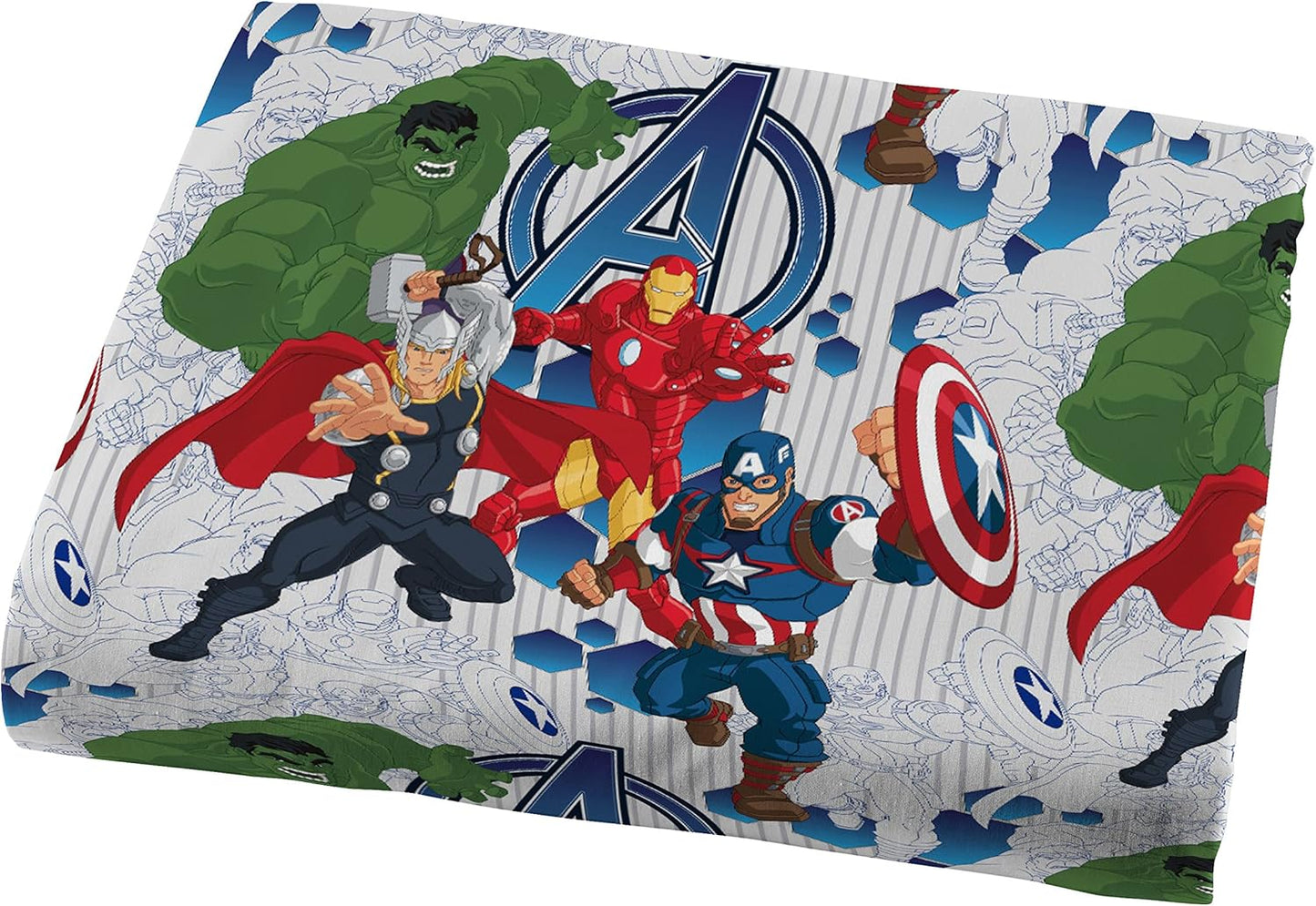 Marvel Avengers Blue Circle 5 Piece Full Bed Set - Includes Reversible Comforter & Sheet Set - Bedding Features Captain America & Iron Man - Fade Resistant Microfiber (Official Marvel Product)