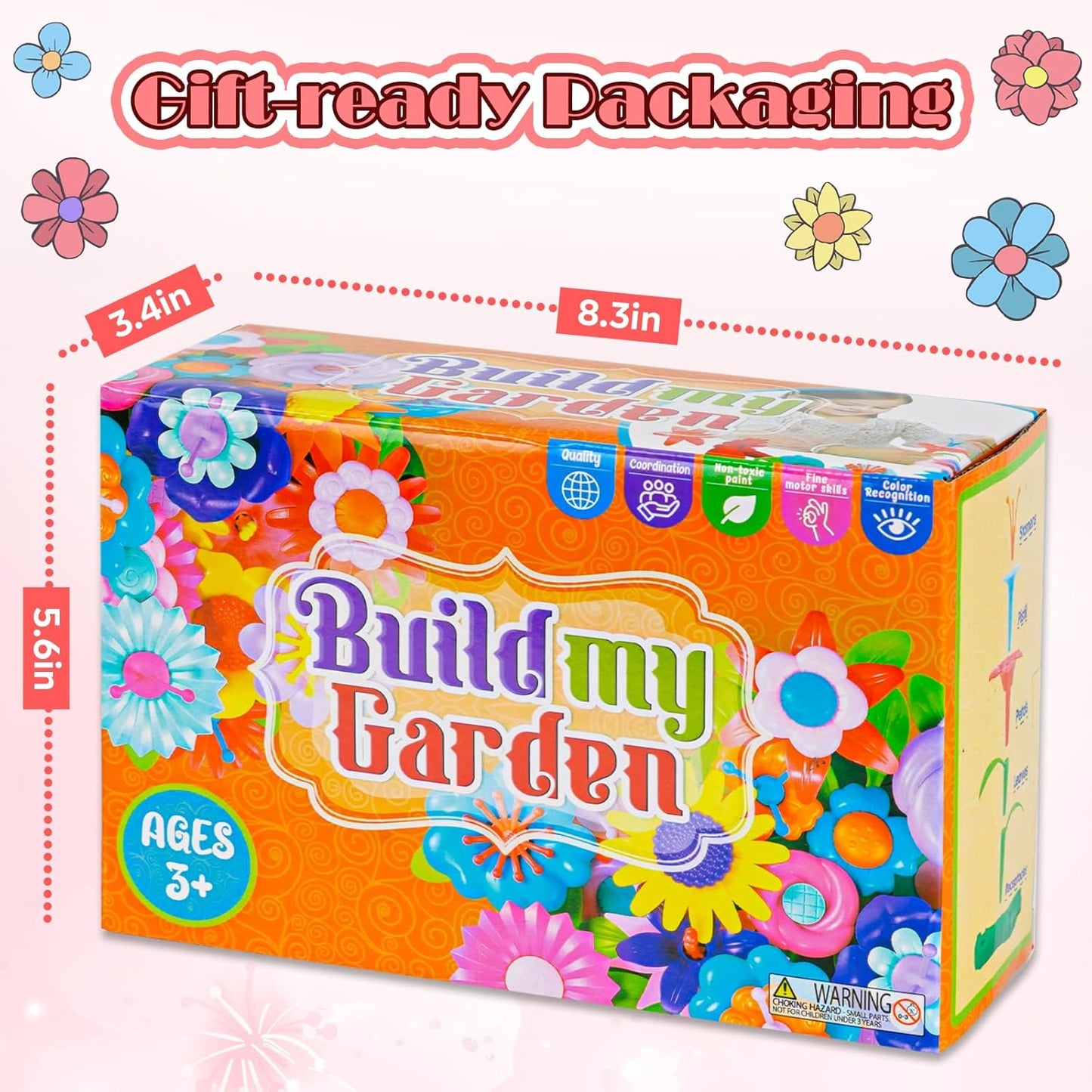 Flower Garden Building Toys Set - Birthday Gifts for Age 2 3 4 5 6 Years Old Girl, STEM Montessori Educational Toy for Toddler Kid, Sorting & Stacking Spring Gardening Set for Birathday Gift