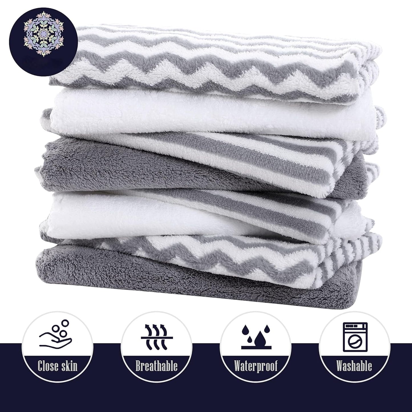 8 Pack Super Soft Baby Burp Cloths, Baby Washcloths, Ultra Absorbent Large Newborn Burping Cloth for Boy and Girl, Milk Spit up Rags, Unisex for Baby Sensitive Skin, Grey and White, 16 × 12 Inch