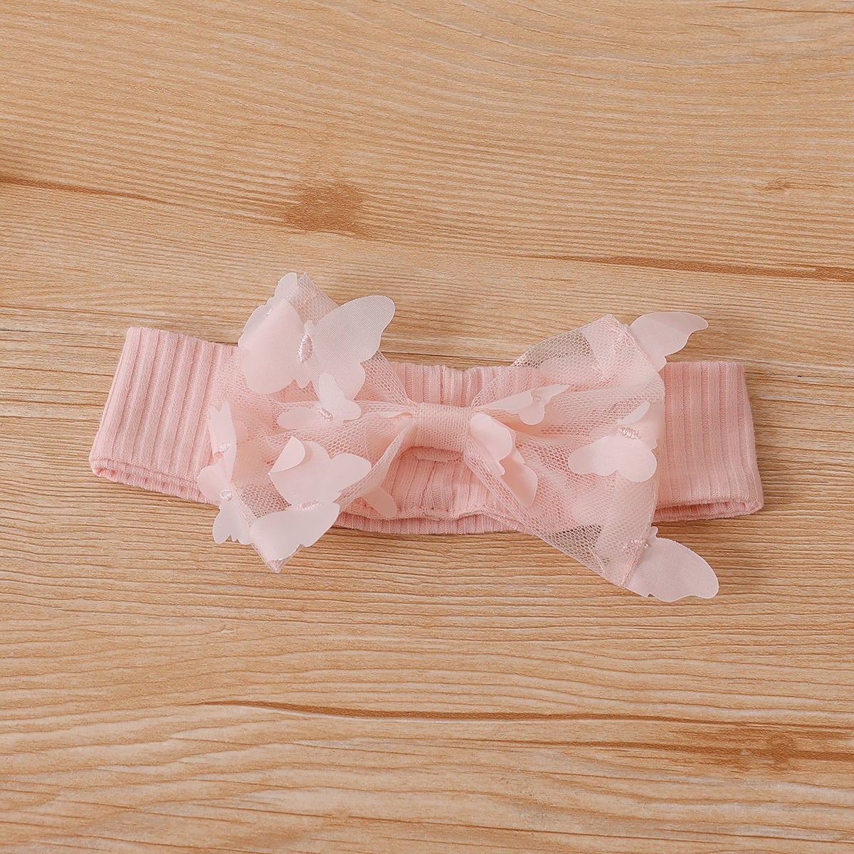 2Pcs Baby Girl Pink Mesh Dress Set,Ribbed Long Sleeve Splicing 3D Butterfly Appliques Princess Dress Pageant Party Birthday Wedding Flower Girl Dress,0-3T