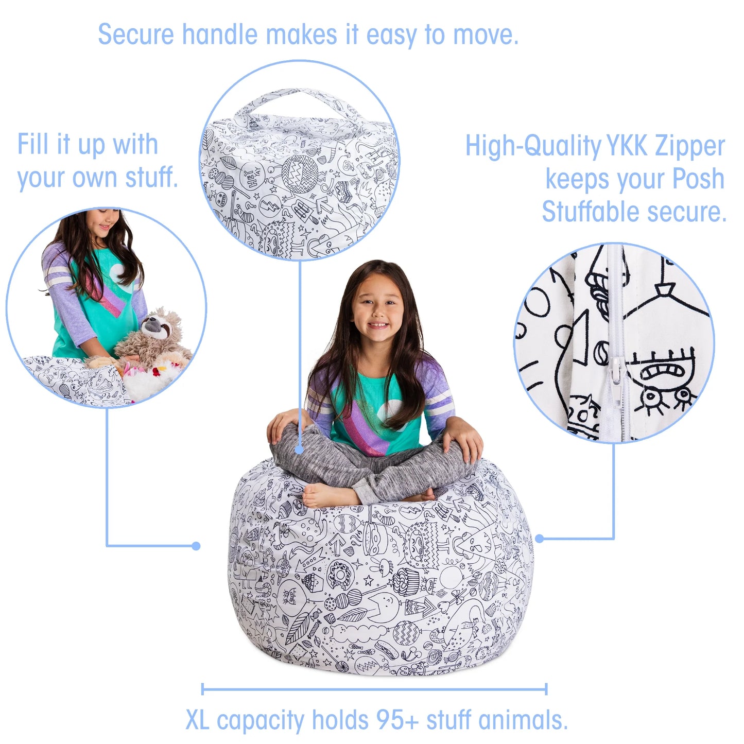 Bean Bag Stuffable Cover - Toy Organizer, Soft Cover, Kids, 3 Ft, Canvas