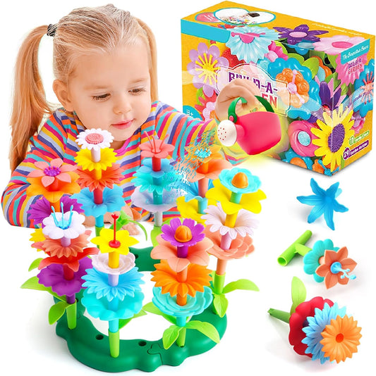 Flower Garden Building Toys Set - Birthday Gifts for Age 2 3 4 5 6 Years Old Girl, STEM Montessori Educational Toy for Toddler Kid, Sorting & Stacking Spring Gardening Set for Birathday Gift