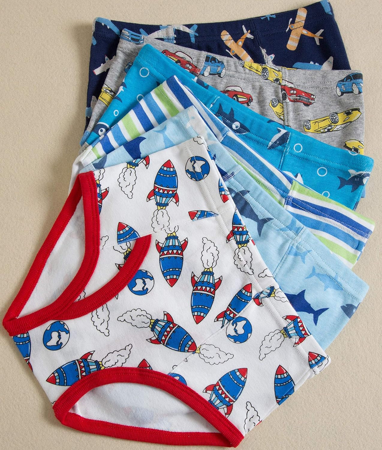 Little Boys Sharks Briefs Toddler Kids Truck Cars Underwear Soft Cotton Airplane Undies (Pack of 6)
