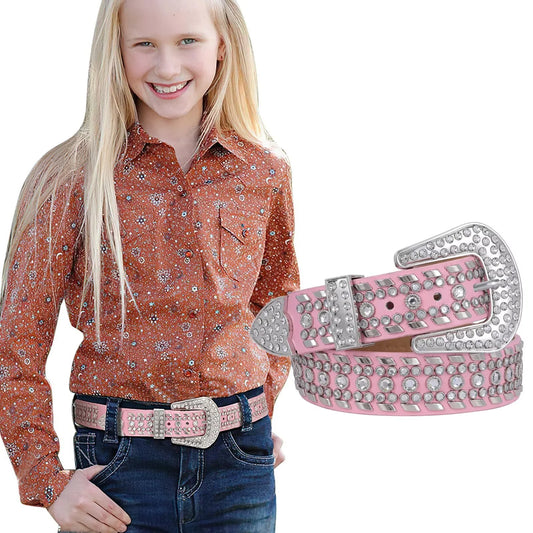 Kids Western Belt for Girls Boys Toddler Cowboy Cowgirl Belt for Jeans Dresses Rhinestone Studded Leather Belt