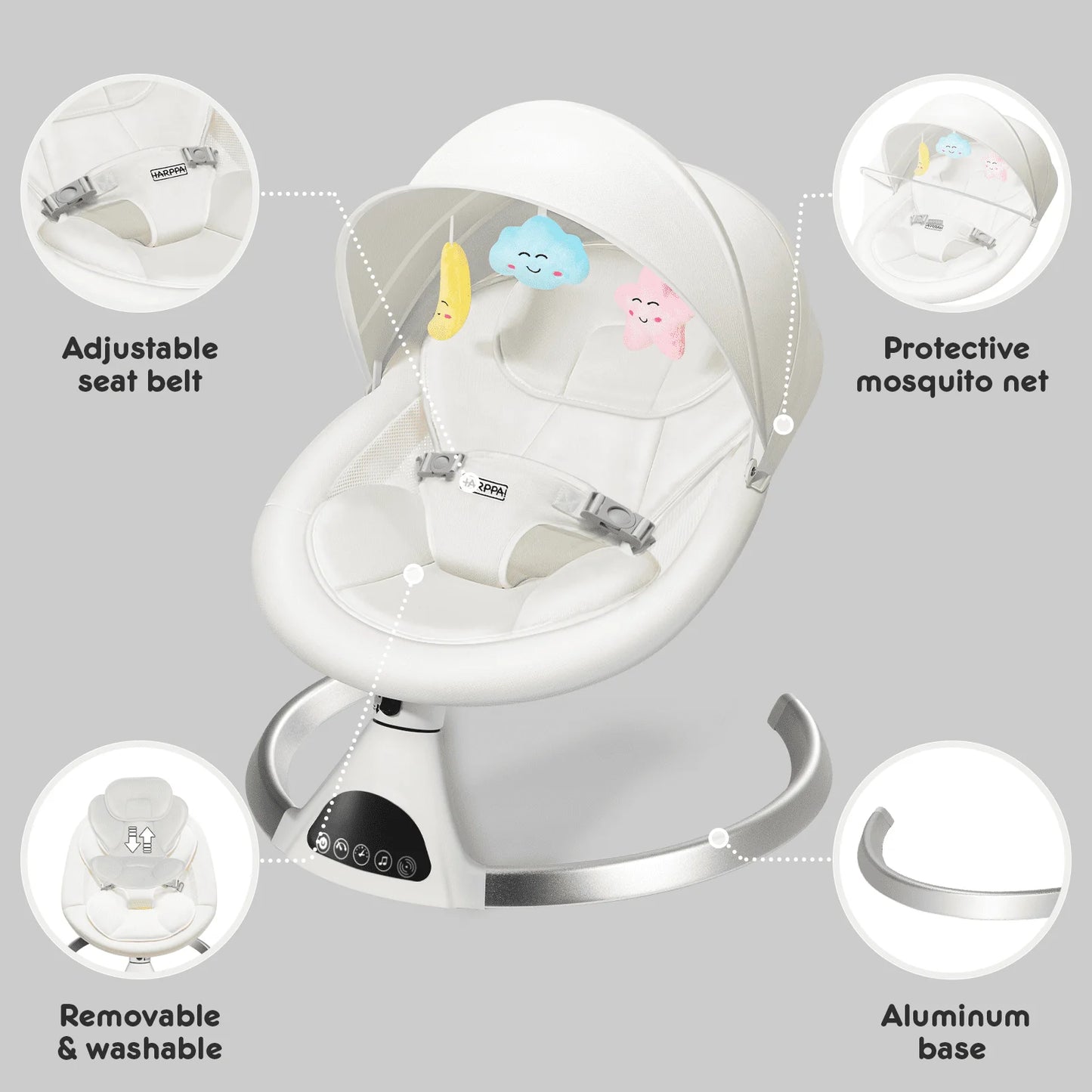Electric Baby Swing for Infants with Bluetooth Music, 5 Sway Speed, Remote Control, White