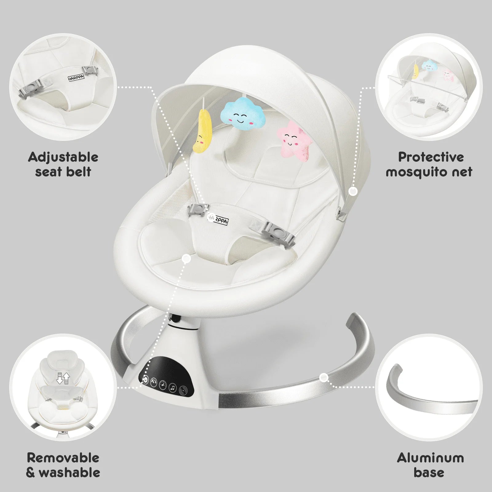 Electric Baby Swing for Infants with Bluetooth Music, 5 Sway Speed, Remote Control, White
