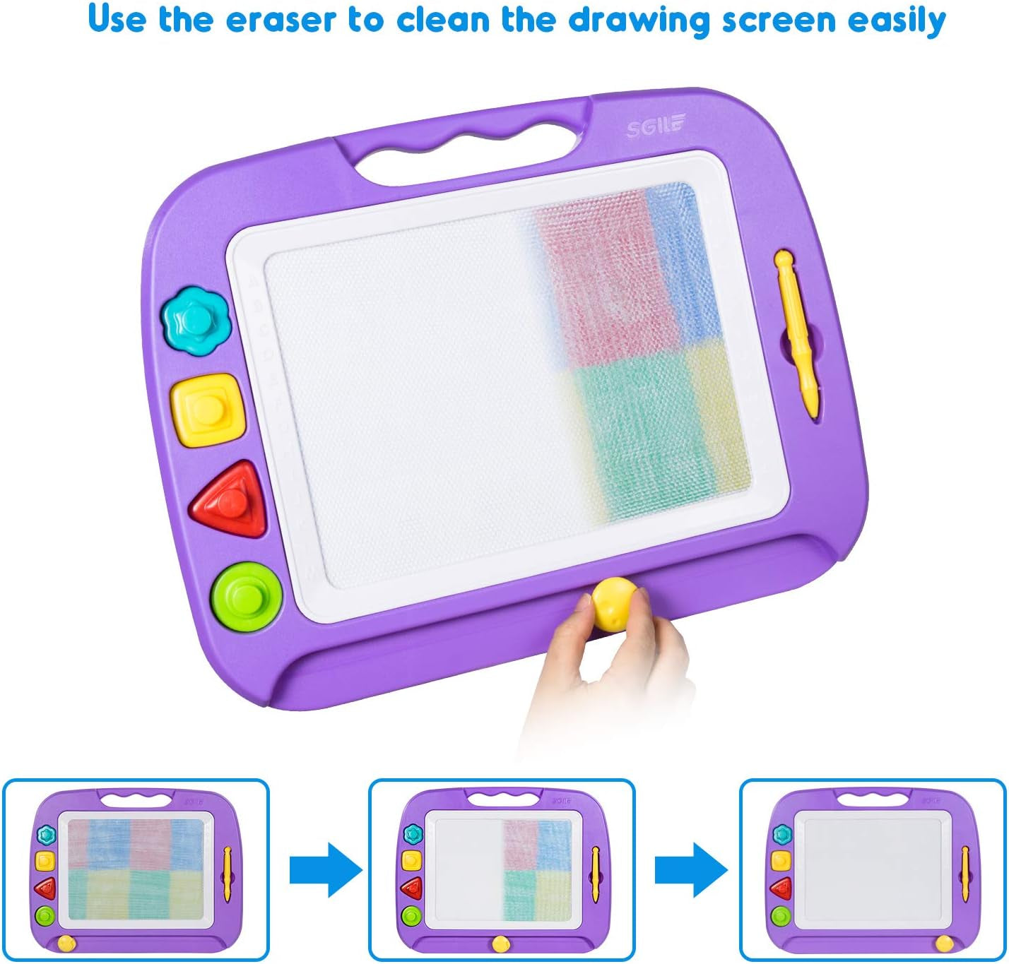 Large Magnetic Drawing Board - 4 Colors 16×13In Writing Painting Doodle Pad with 4 Stamps for Toddlers, Learning Educational Toy Etch Sketch Gift for 36+ Month Kids Girls Boys, Purple