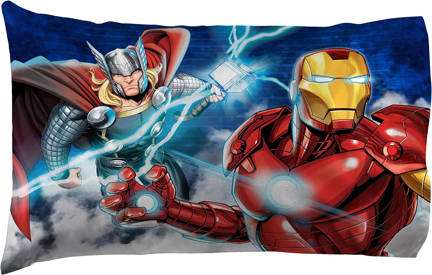 Marvel Avengers Blue Circle 5 Piece Full Bed Set - Includes Reversible Comforter & Sheet Set - Bedding Features Captain America & Iron Man - Fade Resistant Microfiber (Official Marvel Product)