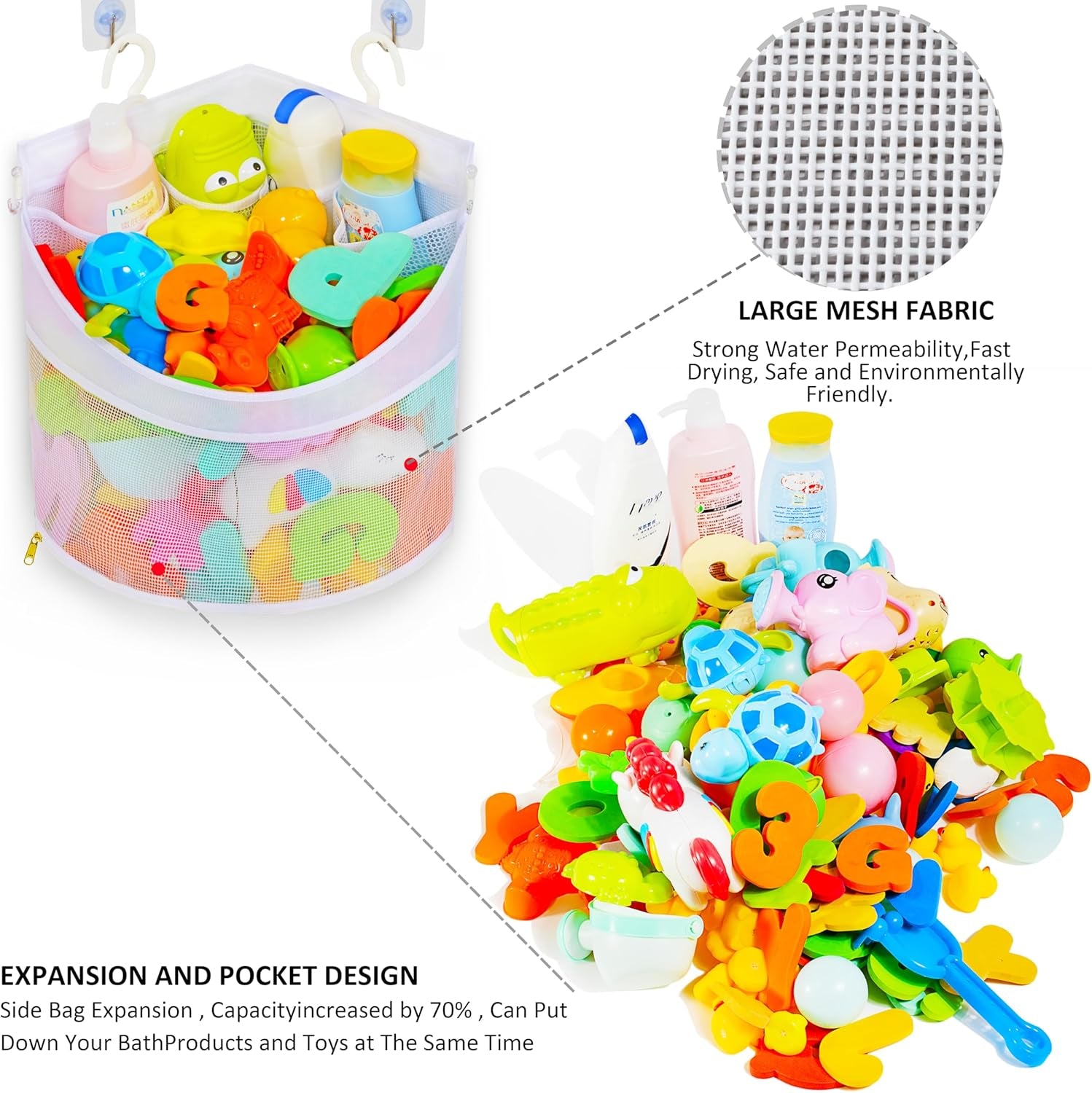 Baby Bath Toy Organizer, Quick Drying and Mould Proof, Corner Hang-Suspension Holder, Large Capacity Multi Use Shower Caddy (White)