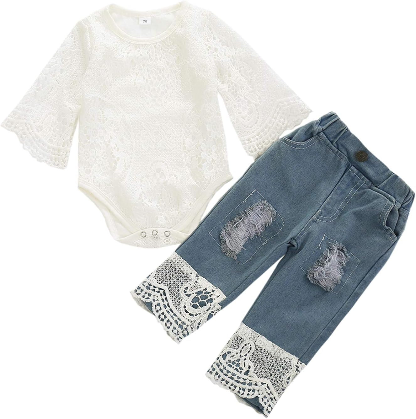 Newborn Infant Baby Girls Clothes Summer off Shoulder Sleeve Lace Romper Tops+Ruffles Tulle Shorts