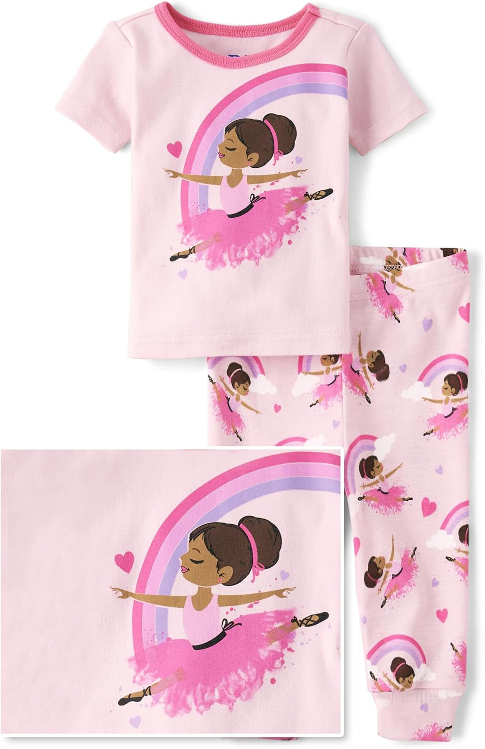 Baby Girls' and Toddler Short Sleeve Top and Pants Snug Fit 100% Cotton 2 Piece Pajama Set