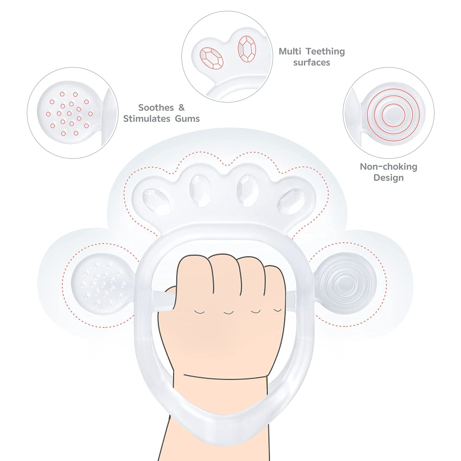 Teething Toys for Babies 0-6 Months, Soft Baby Teether for Soothe Babies Sore Gums for New Born Breast Feeding Babies, Freezer Safe Bpa-Free Hands Free Design(Crystal,1 Pack)