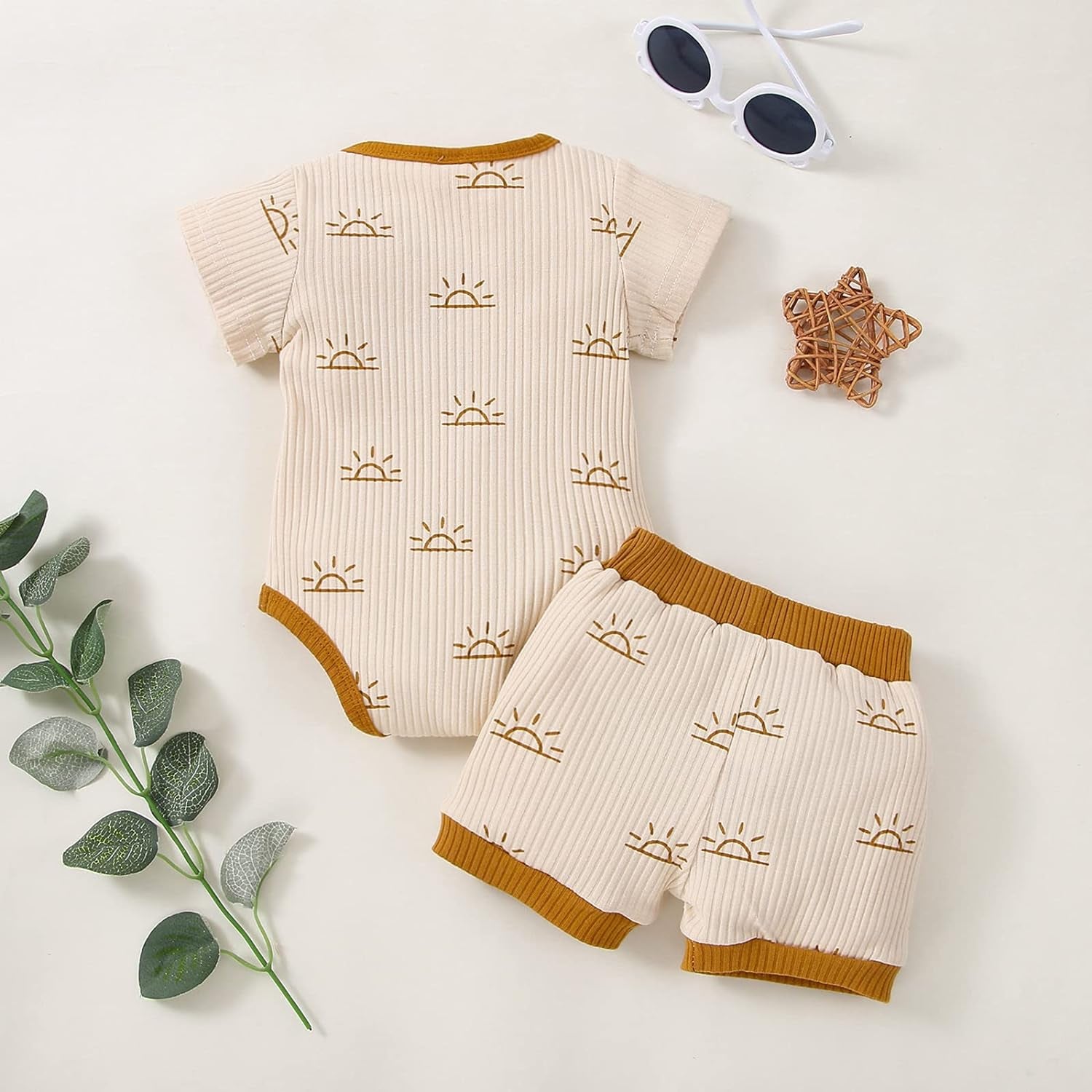 Unisex Babie Clothes Summer Girls Boys Short Sleeve Romper Drawstring Shorts 2-Piece 12-18 Months