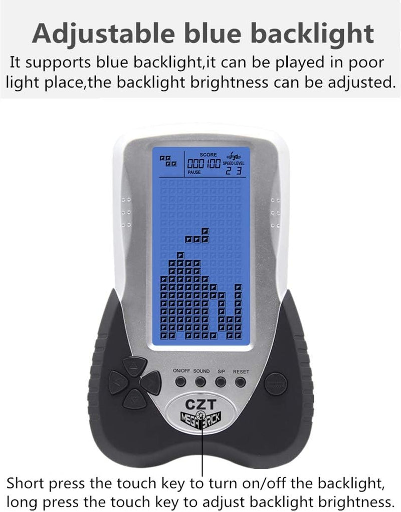 Retro Brick Game Console Big Blue Backlight Screen Built-In 23 Games Tank Battle/Racing Can Plug Headphone Nostalgic Puzzle Pocket Handheld Porable Machine Children'S Toys (Black)