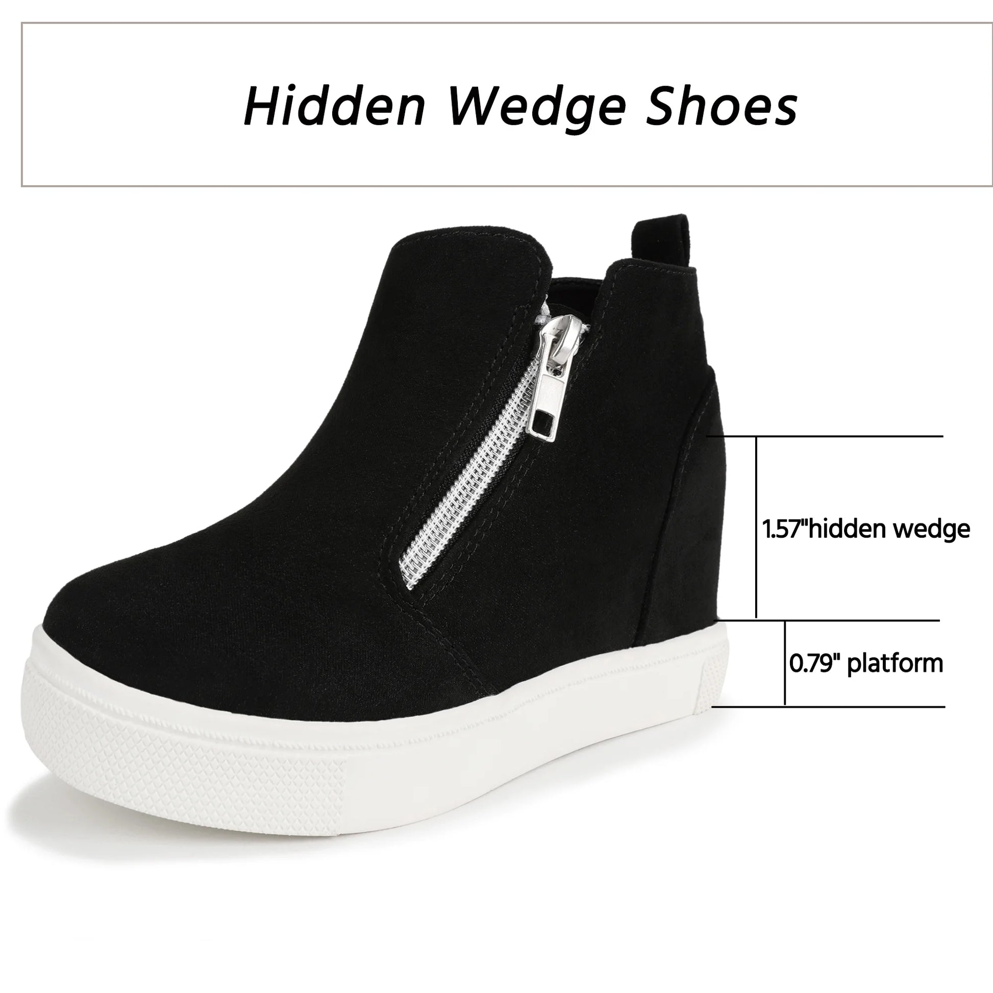 Girls Sneakers Girls Fashion Wedge Sneaker Shoes Little Big Kid High Top Shoes with Side Zipper Black Size 5 Big Kid