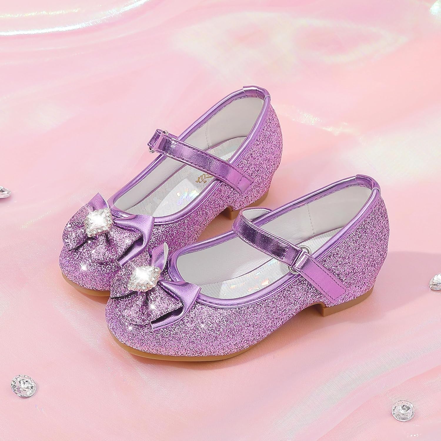 Girls Dress Shoes Mary Jane Wedding Flower Bridesmaids Heels Glitter Princess Shoes for Kids Toddler