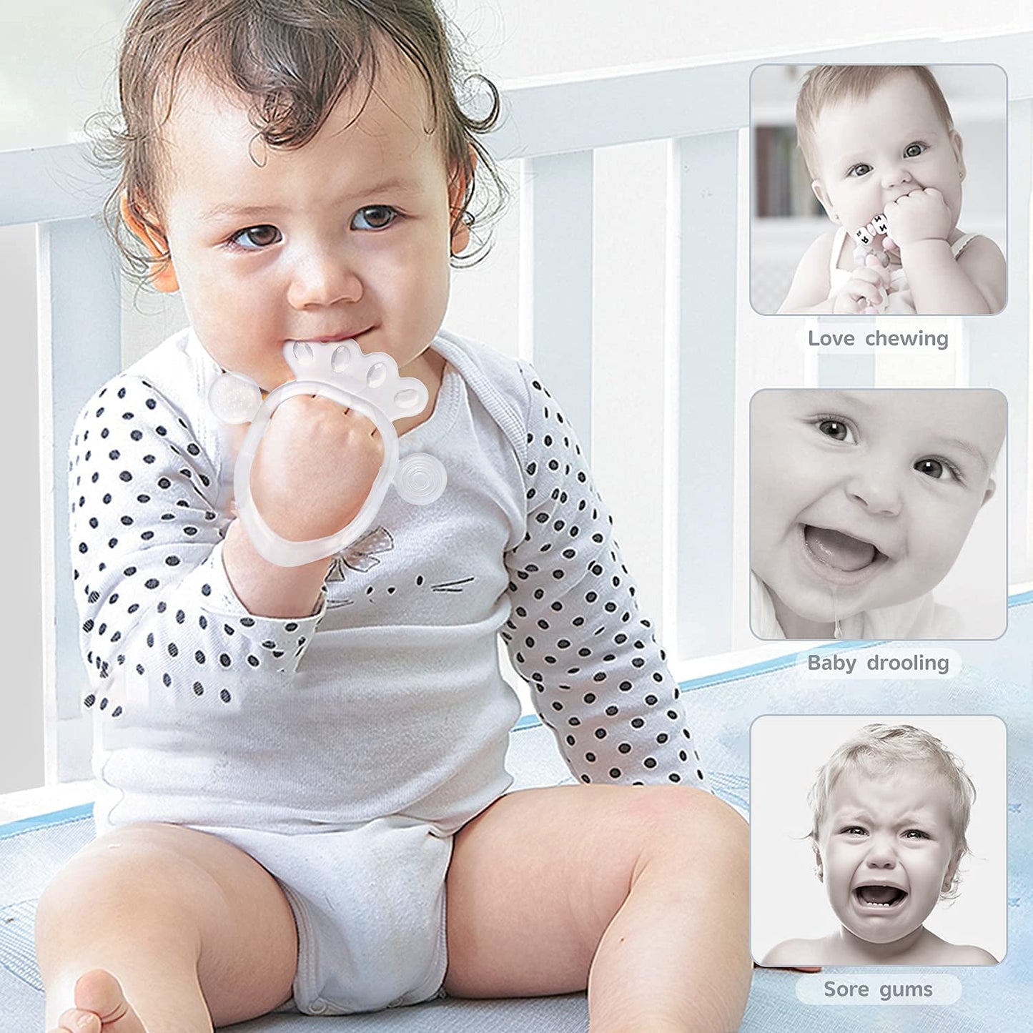 Teething Toys for Babies 0-6 Months, Soft Baby Teether for Soothe Babies Sore Gums for New Born Breast Feeding Babies, Freezer Safe Bpa-Free Hands Free Design(Crystal,1 Pack)