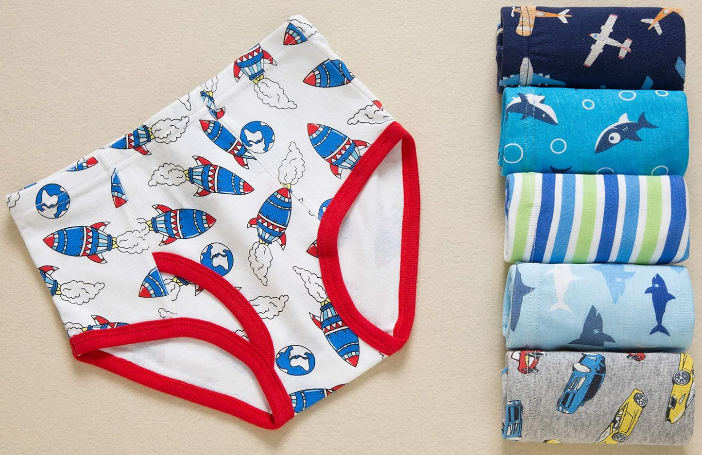 Little Boys Sharks Briefs Toddler Kids Truck Cars Underwear Soft Cotton Airplane Undies (Pack of 6)