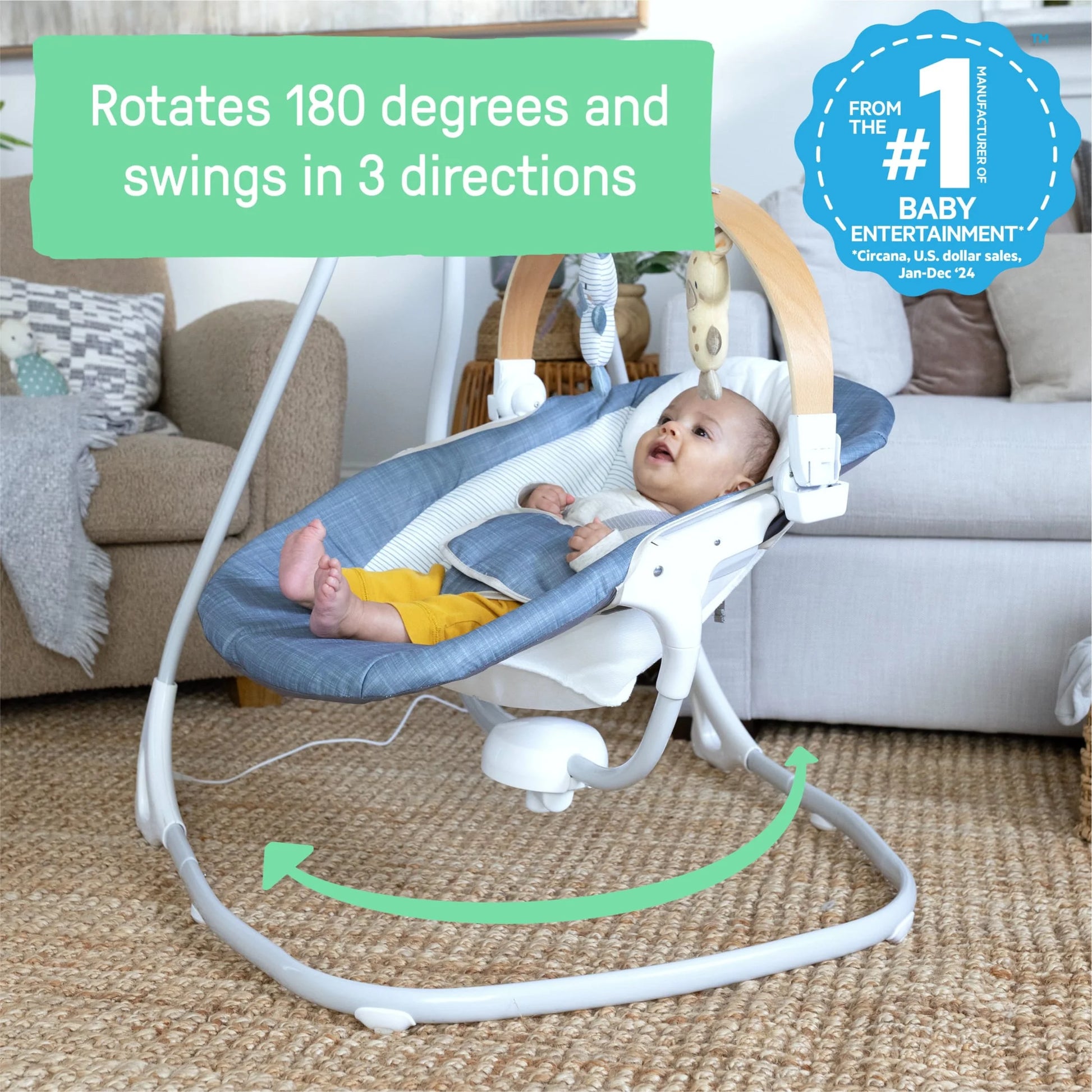Simplecomfort Compact Soothing Baby Swing for Infants, Blue
