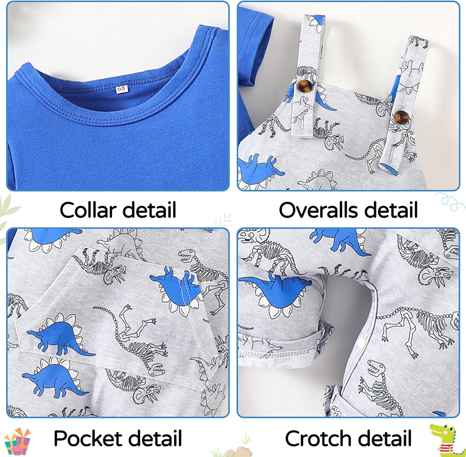 Infant Baby Boy Clothes Summer Outfits Short Sleeve T-Shirt Tops + Cartoon Overalls Pants 2Pcs Clothing Set