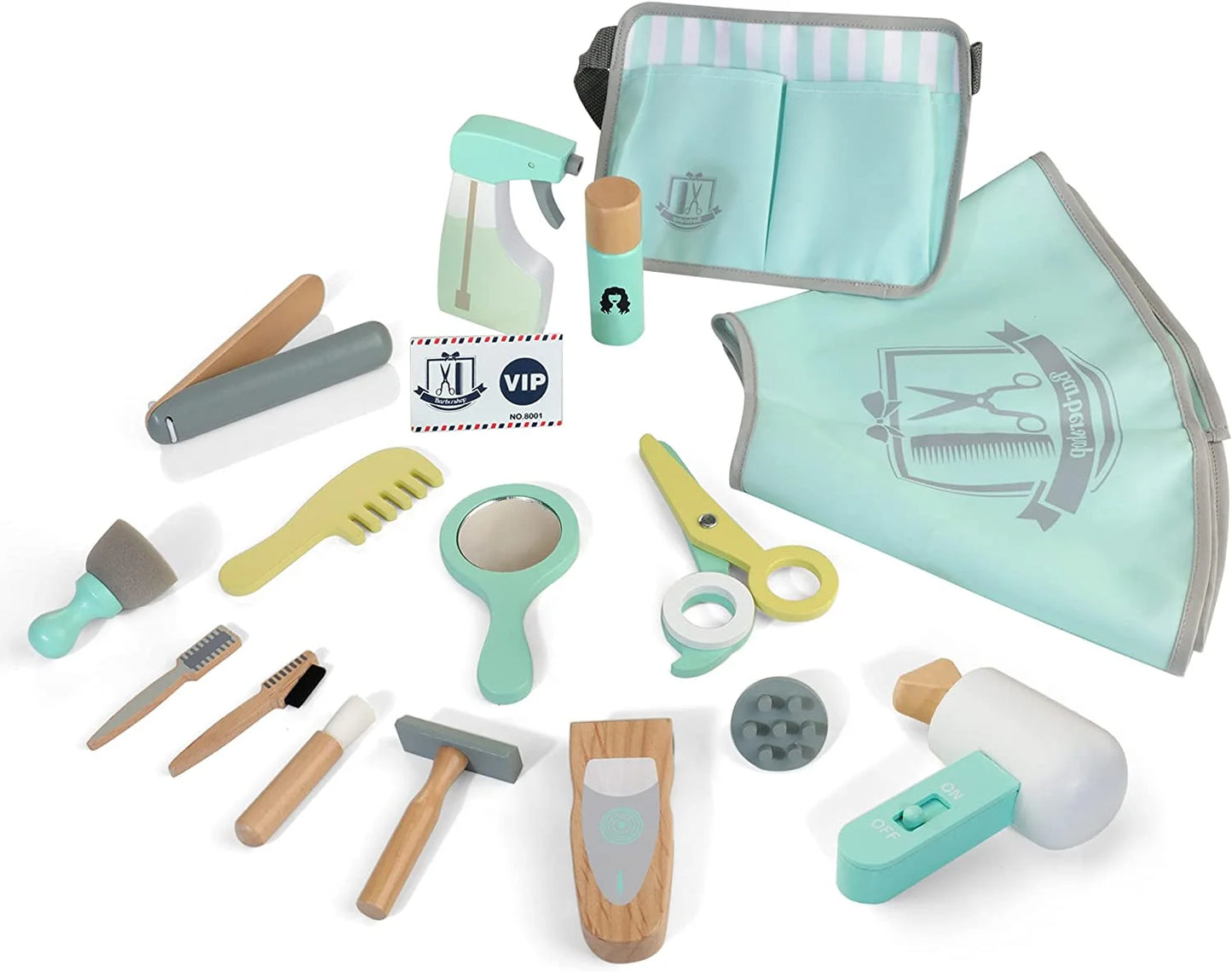 Kids Hair Salon Playset, Wooden Makeup Toy Set, Hair Styling Toys for Girls, Kids Shaving Kit for Boys, Kids Barber Playset, Gifts for 3 4 5 Year Old Girls Boys (18 PCS)