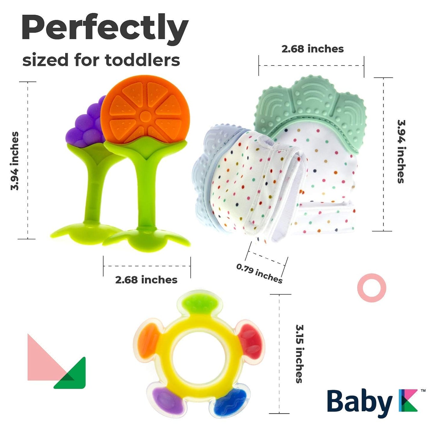 Teething Toys Set (Green Set B) - Baby Teething Mitten & Ferris Wheel Baby Teething Toys - Silicone Teether Toys for Infant Teething Relief - Fruit Teethers for Babies 0-6, 6-12 Months