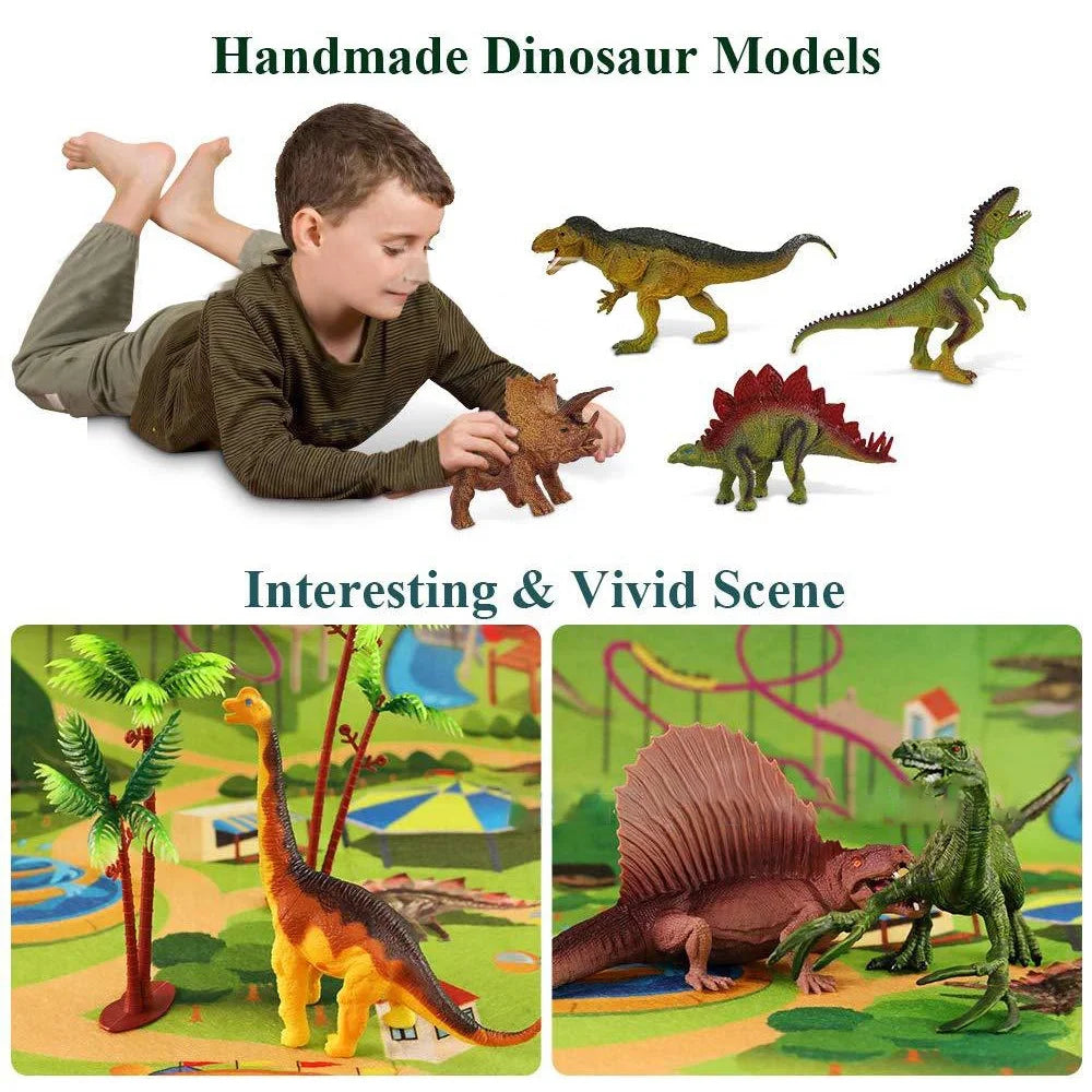 Dinosaur Toys with Play Mat & Trees for Toddlers, Realistic Jurassic Dinosaur Figures to Create a Dino World Includes 9 Kinds of Dinosaurs, Gift for Toddlers Boys & Girls (Age 3+)