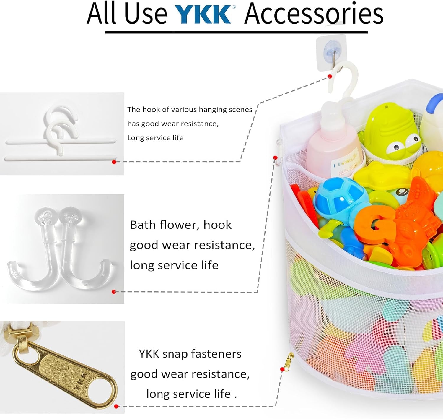 Baby Bath Toy Organizer, Quick Drying and Mould Proof, Corner Hang-Suspension Holder, Large Capacity Multi Use Shower Caddy (White)