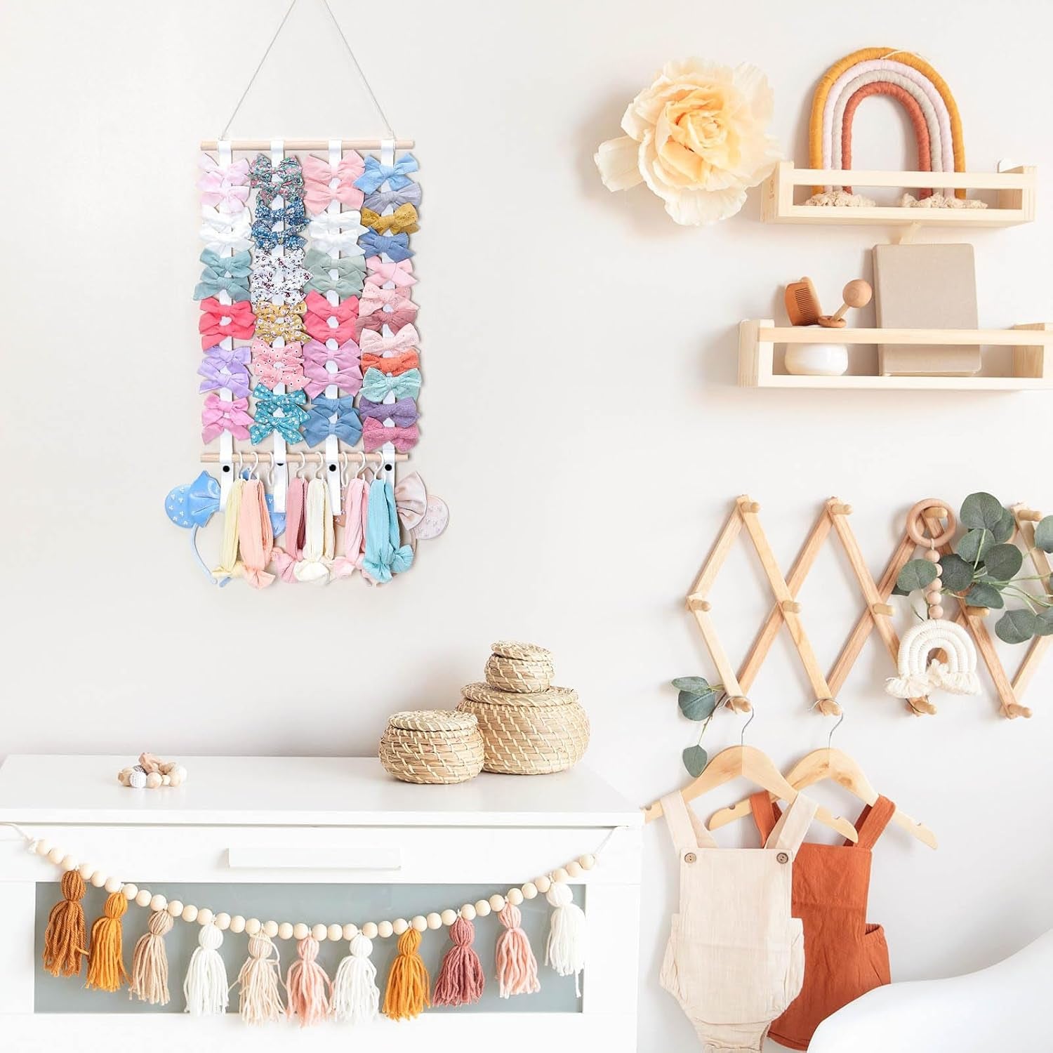 Hair Bow Holder Organizer for Girls，Hair Clips Headband Organizer Storage Wall Hanging Home Decor for Girls Room