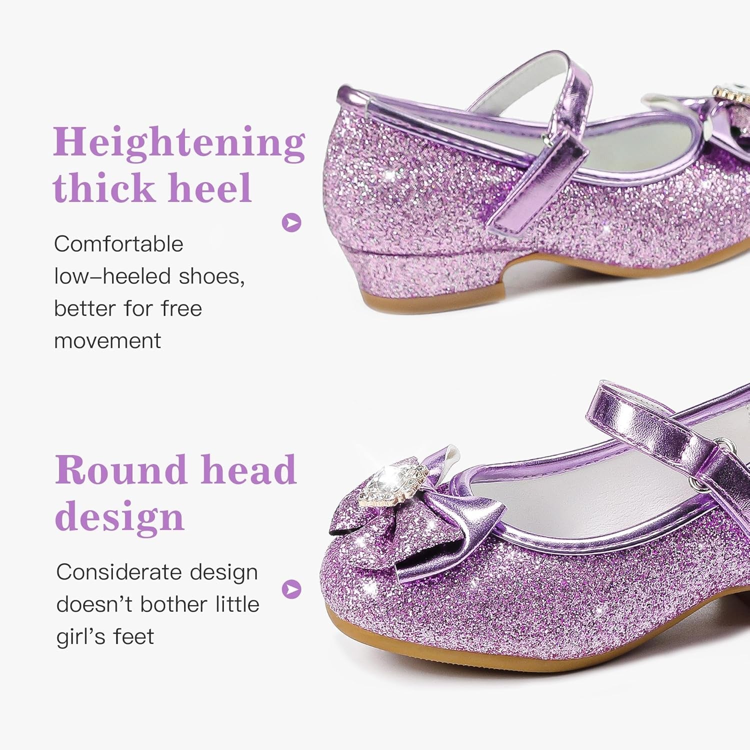 Girls Dress Shoes Mary Jane Wedding Flower Bridesmaids Heels Glitter Princess Shoes for Kids Toddler