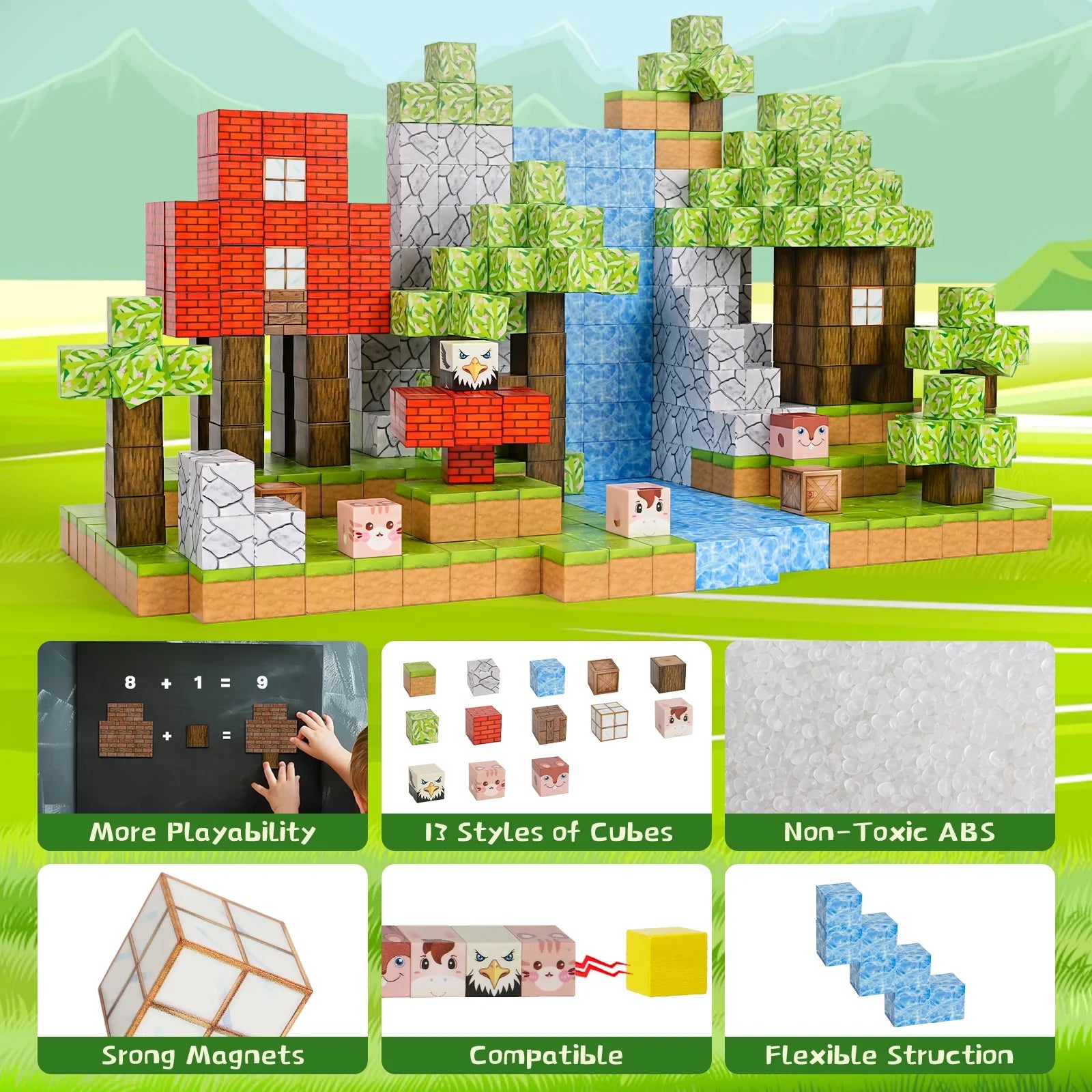 100PCS Magnetic Blocks-Build Magnet World Set for Boys & Girls Age 3-5 6-8, Sensory Toys for Toddlers Birthday Gifts for 3+ Years Old Girls Boys