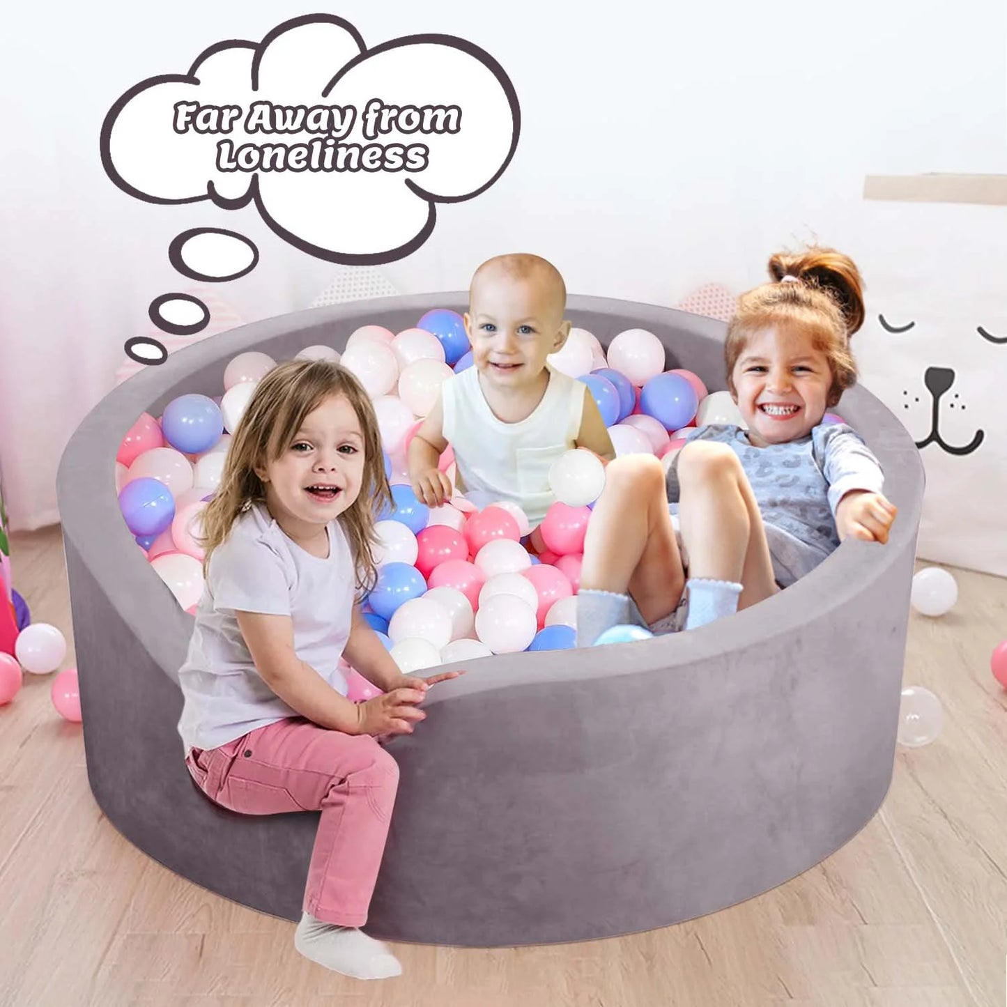 Foam Ball Pit - Soft Play for Baby Infants and Toddlers Ages 1-3, round Shape, No Balls Included, Gray
