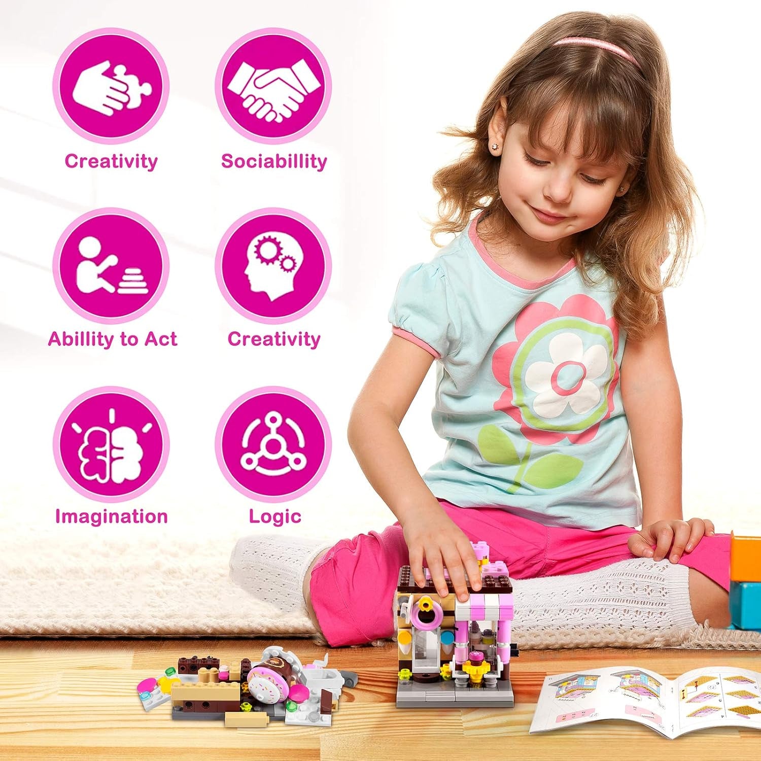 Building Blocks Toys for 8-12 Years Old Girls, 344Pcs Dream Dessert House Building Street-View Kits, Construction Educational STEM Toys for Kids, Girls Gifts for Age 7-12 Years Old