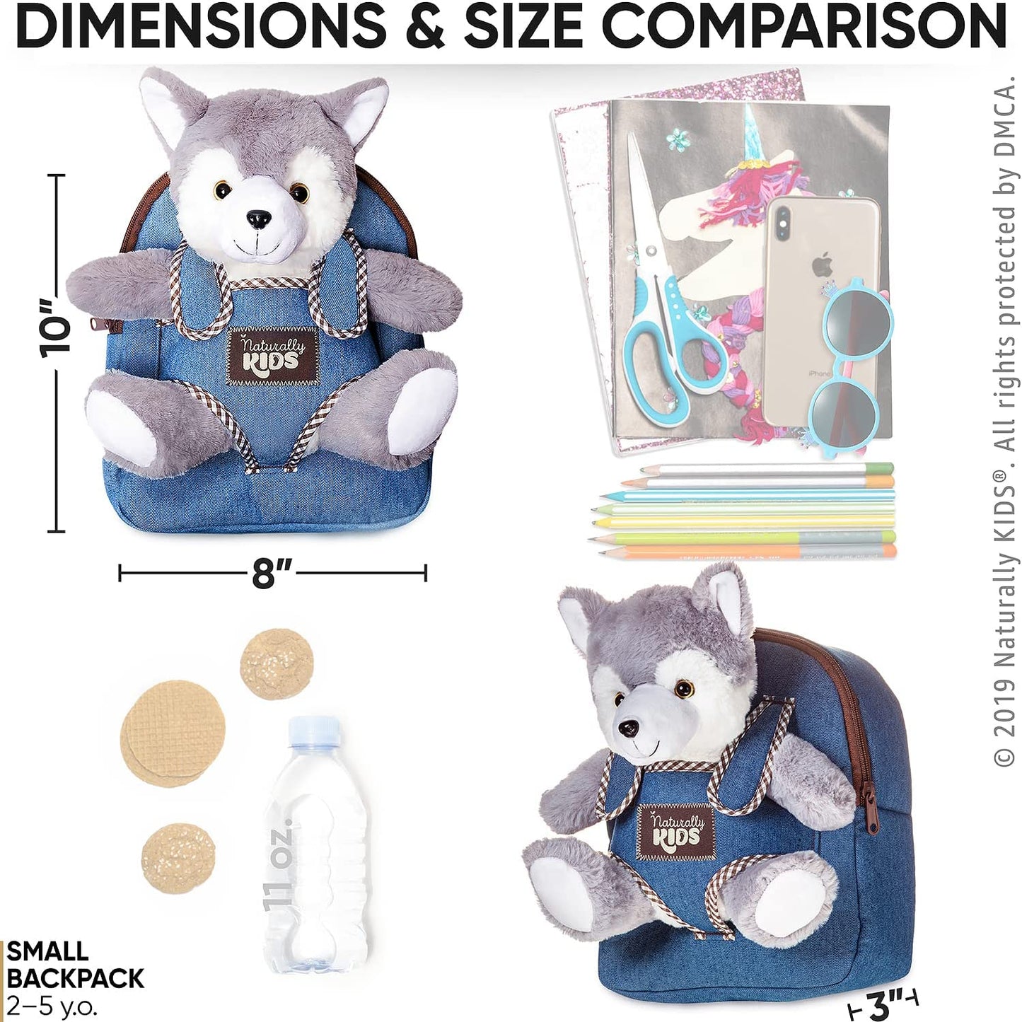 Wolf Backpack, Wolf Toys for Kids 3-5, Toddler Husky Stuffed Animal Gifts for 2 3 4 5 Year Old Girl Boy