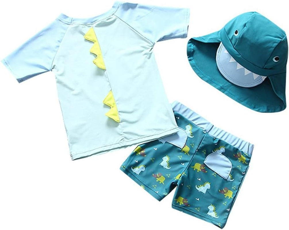 Baby Toddler Boys Two Pieces Swimsuit Set Swimwear Dinosaur Bathing Suit Rash Guards with Hat UPF 50+