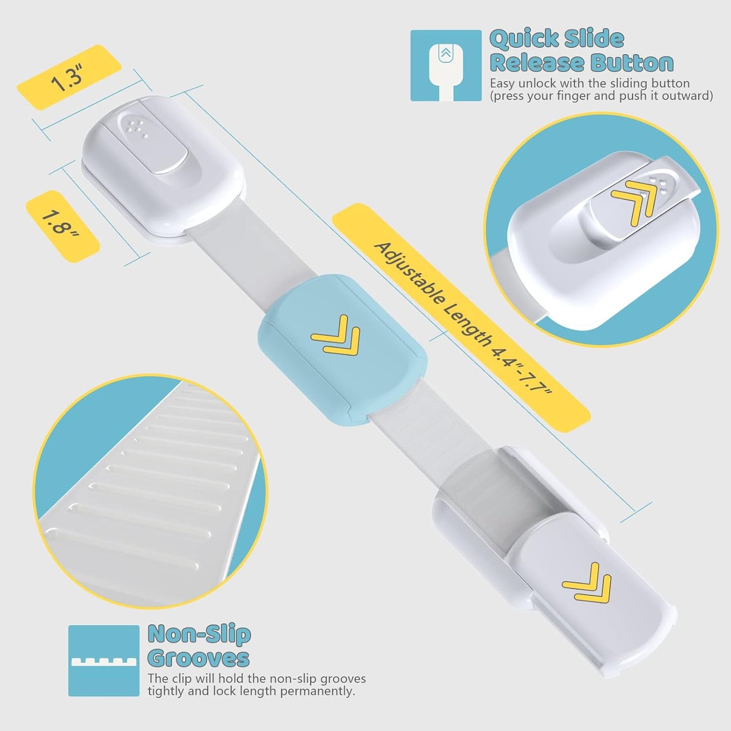 10 Pack Baby Proof Cabinet Latches, Childproof Drawer Latches with 6 Extra 3M Adhesives, Adjustable Child Safety Cabinet Strap Locks, Baby Drawer Locks for Kids and Child Safety