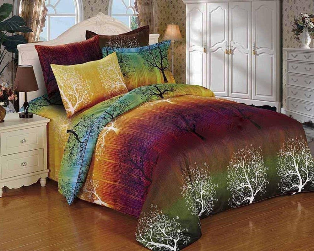 Rainbow Tree 3Pc Duvet Bedding Set: Duvet Cover and Two Pillow Shams (California King)