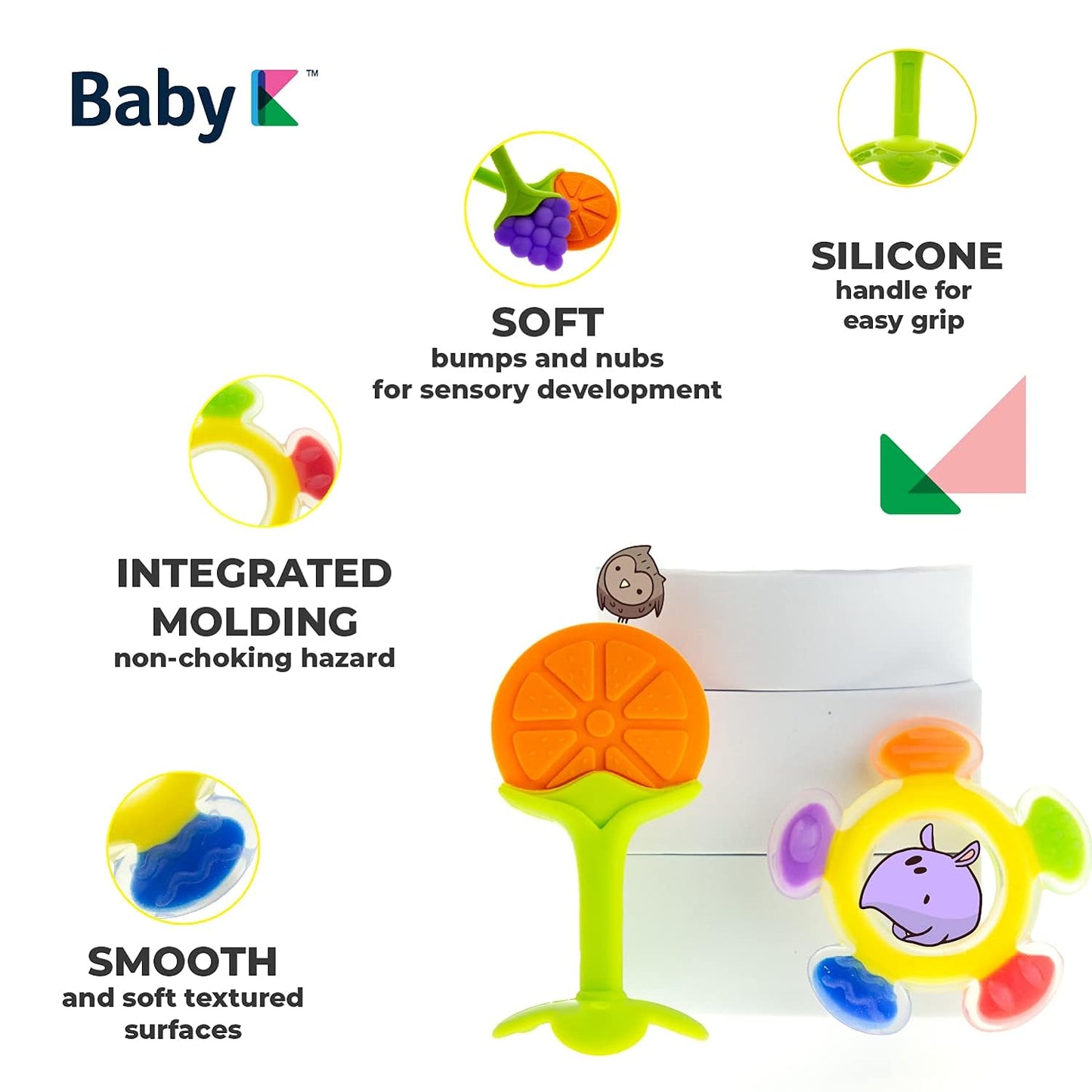 Teething Toys Set (Green Set B) - Baby Teething Mitten & Ferris Wheel Baby Teething Toys - Silicone Teether Toys for Infant Teething Relief - Fruit Teethers for Babies 0-6, 6-12 Months
