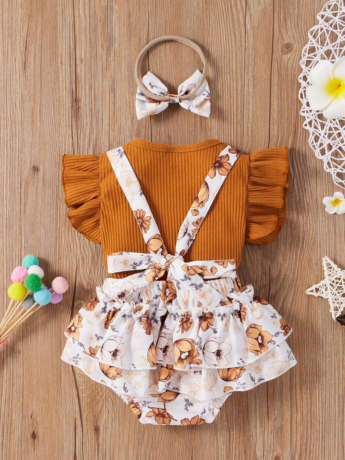 Newborn Baby Girl Clothes Romper Ruffle Short Sleeve Ribbed Tops Summer Infant Outfits Set