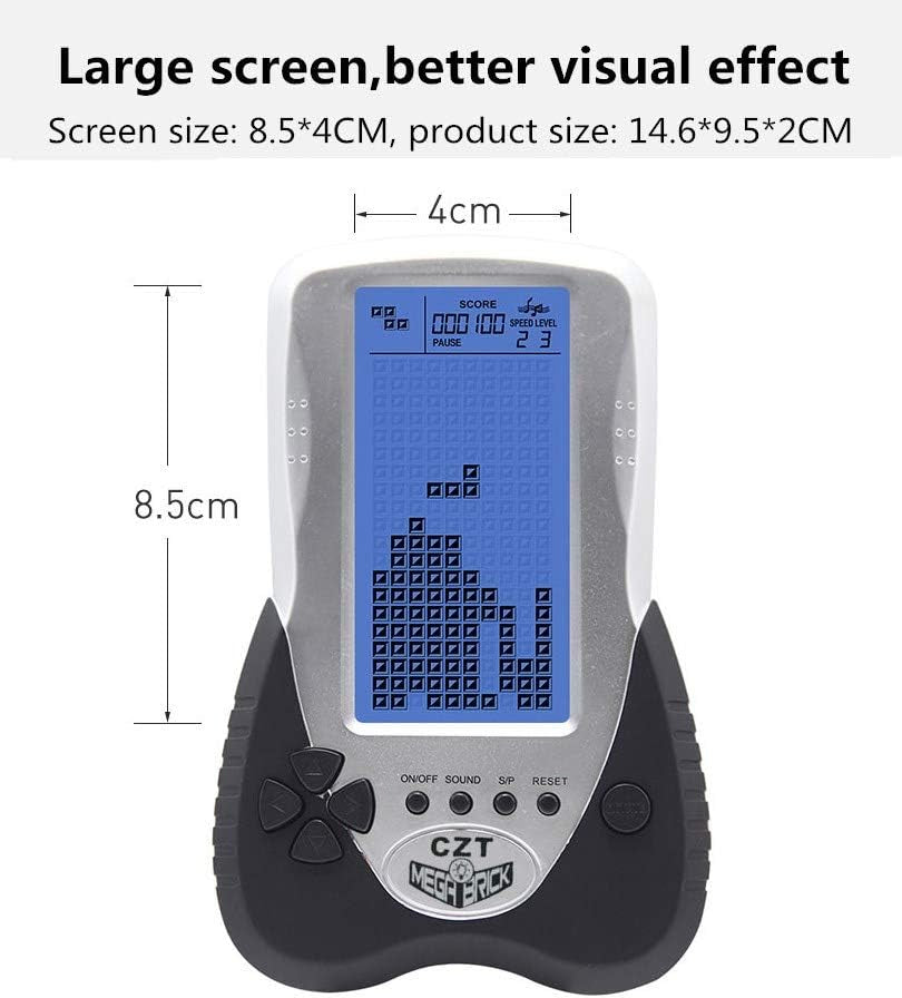 Retro Brick Game Console Big Blue Backlight Screen Built-In 23 Games Tank Battle/Racing Can Plug Headphone Nostalgic Puzzle Pocket Handheld Porable Machine Children'S Toys (Black)