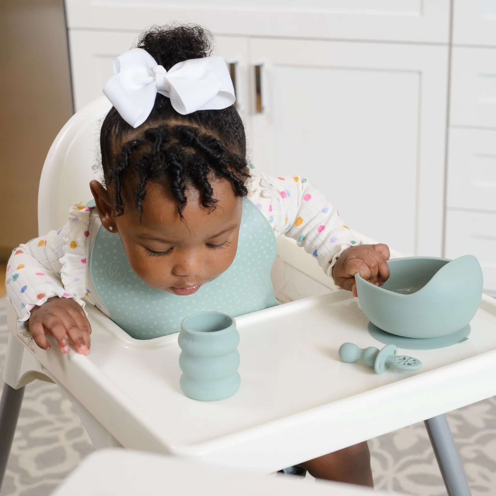 5-Piece Baby-Led Weaning Silicone Tableware, Infants and Toddlers, Sage Green