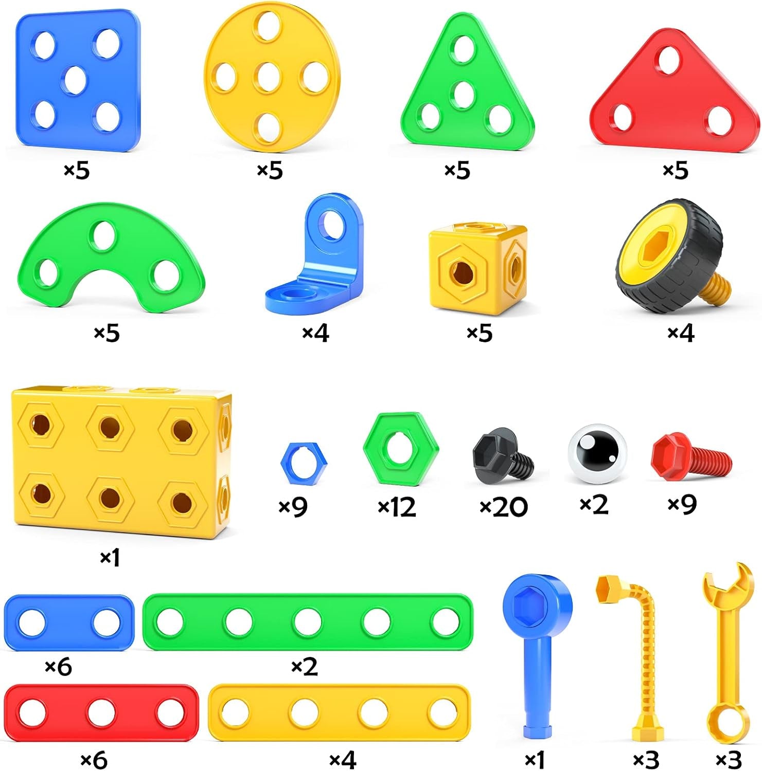 STEM Toys Building Blocks - 116 PCS Educational Construction Tiles Set Engineering Kit Learning Resources Christmas Birthday Gift for Toddlers Kids Ages 3 4 5 6 7 8 9 10 Year Old Boys Girls