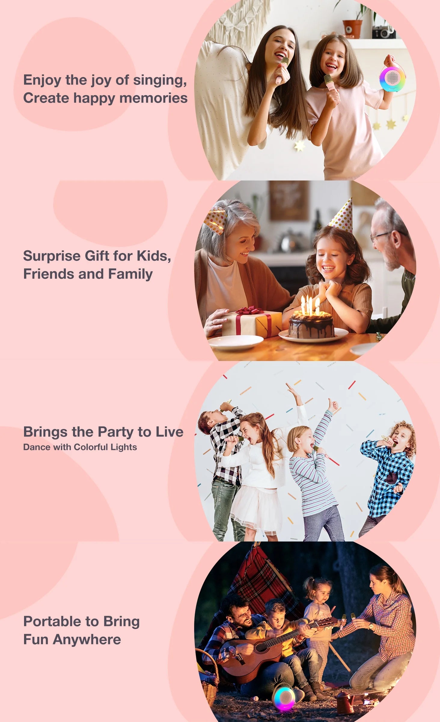 Mini Karaoke Machine for Kids, 2 Wireless Mic, Bluetooth Karaoke Singing Speaker, Birthday Gifts, Christmas Gifts