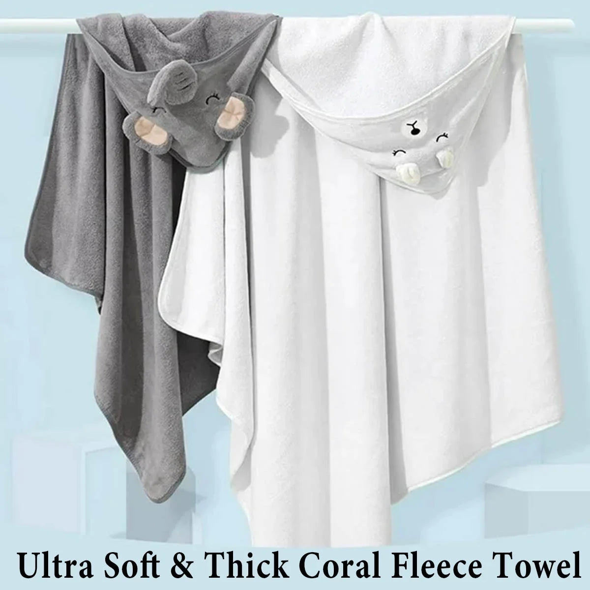 IFCOW 2Pcs Baby Hooded Towels Soft Cotton Baby Bath Towel ，31.5 X 31.5" Ultra Absorbent Towel for Newborn Toddler Infants Babie Gifts