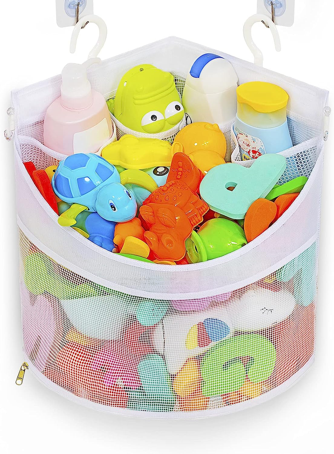 Baby Bath Toy Organizer, Quick Drying and Mould Proof, Corner Hang-Suspension Holder, Large Capacity Multi Use Shower Caddy (White)