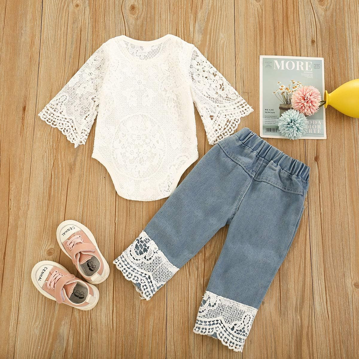 Newborn Infant Baby Girls Clothes Summer off Shoulder Sleeve Lace Romper Tops+Ruffles Tulle Shorts