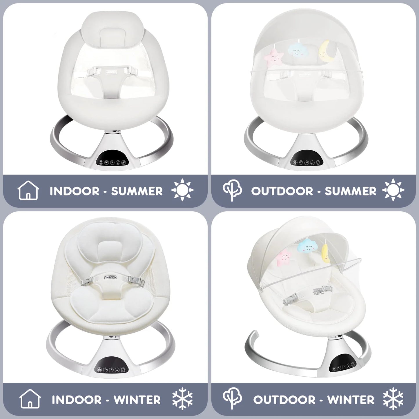 Electric Baby Swing for Infants with Bluetooth Music, 5 Sway Speed, Remote Control, White