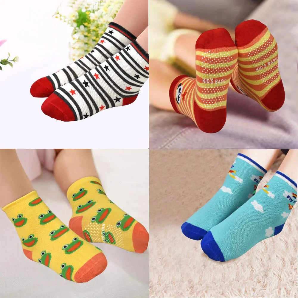 Toddler Grip Socks for Boys 12 Pairs Non Slip Baby Boy Sock with Grippers 1-7 Years anti Skid Kids Crew Socks